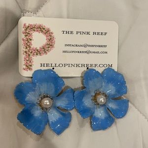 The Pink Reef Blue Large Flower Earrings